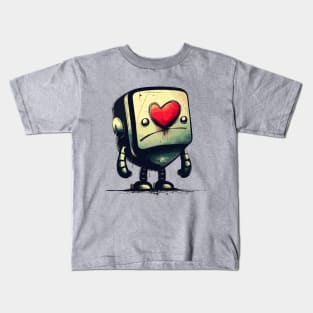 Cute clumsy sad valentine retro robot Kids T-Shirt